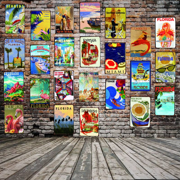 Retro City Florida Shabby Chic Tin Sign Metal Plate Iron Poster Wall Bar Restaurant Home Art Craft Decor 30X20CM DU-2421A